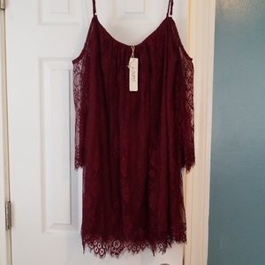 Wine off shoulder mini dress